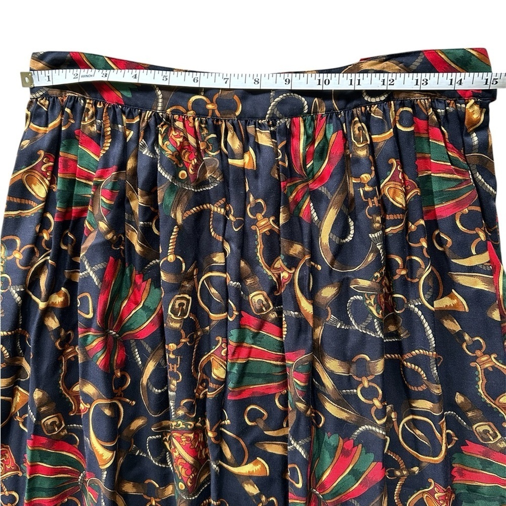 Talbots vintage holiday print red, green and gold  full length skirt.  size 14.‍ - Picture 4 of 6